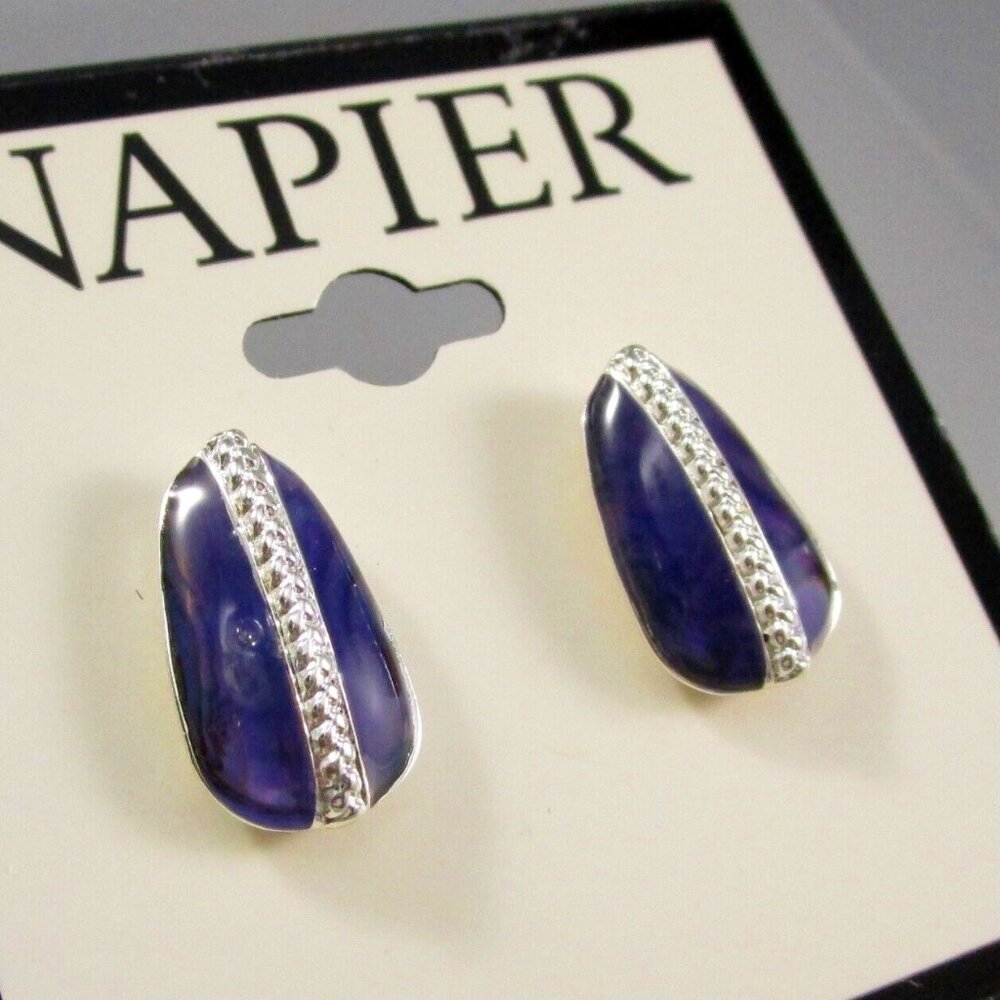 NAPIER Mod/Contemporary Silver Blue Teardrop Shaped Stud Earrings**NEW! - Picture 2 of 2
